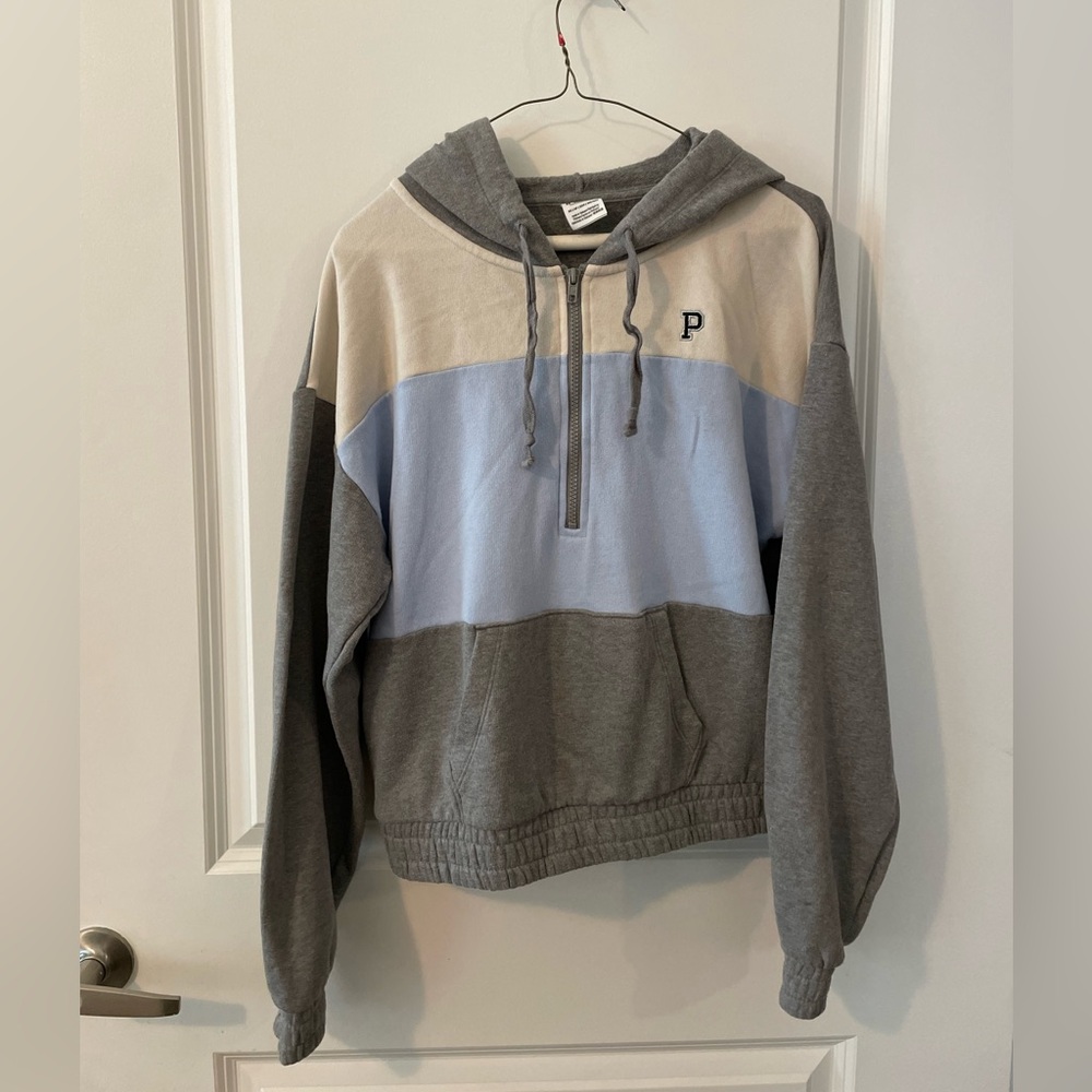 PINK Color Block Hooded Quarter Zip